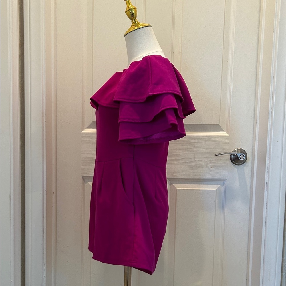 Off-Shoulder Ruffle Romper - Magenta - Picture 3 of 5